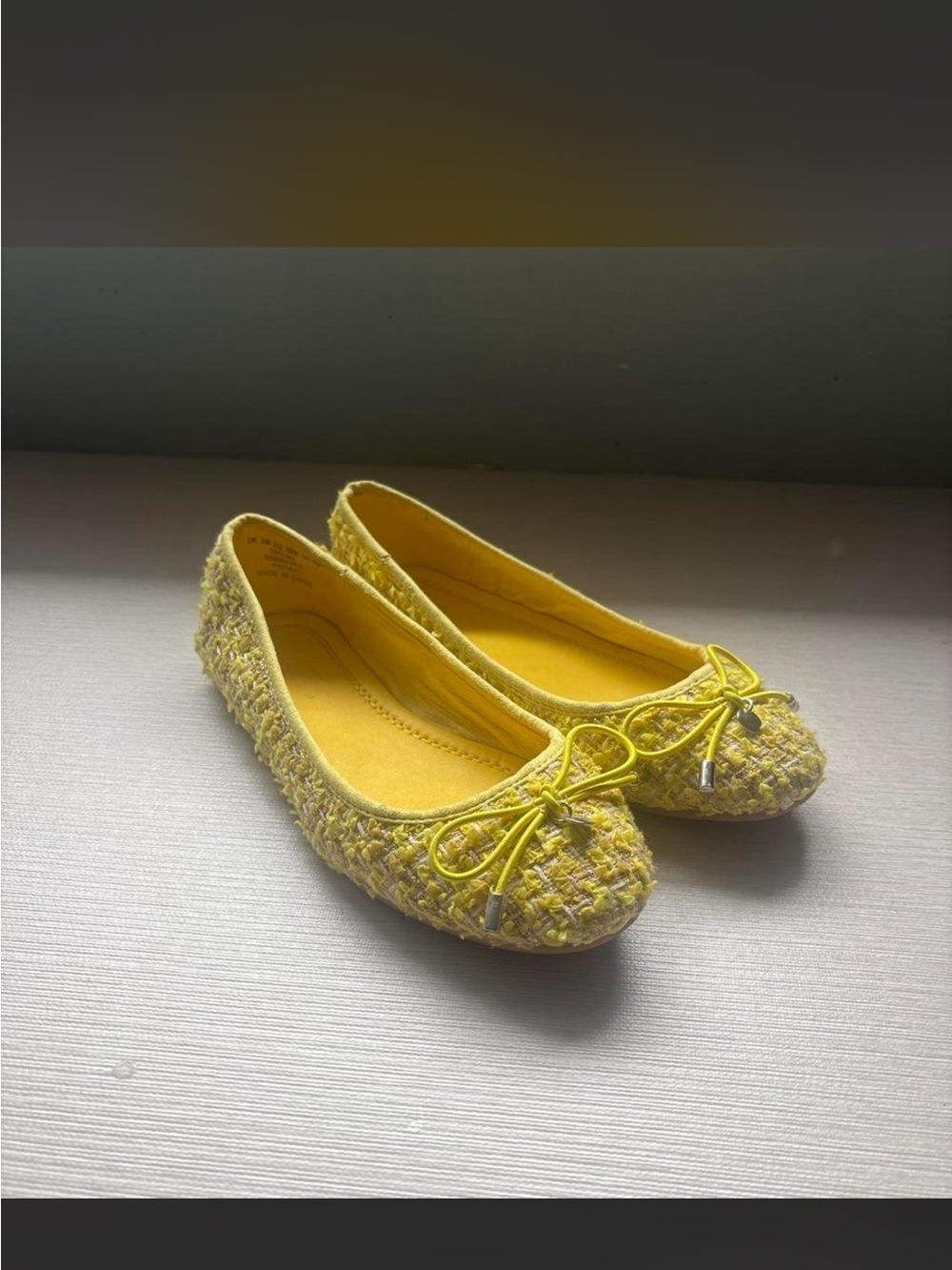 ASOS Yellow Tweed Bow Ballet Flats